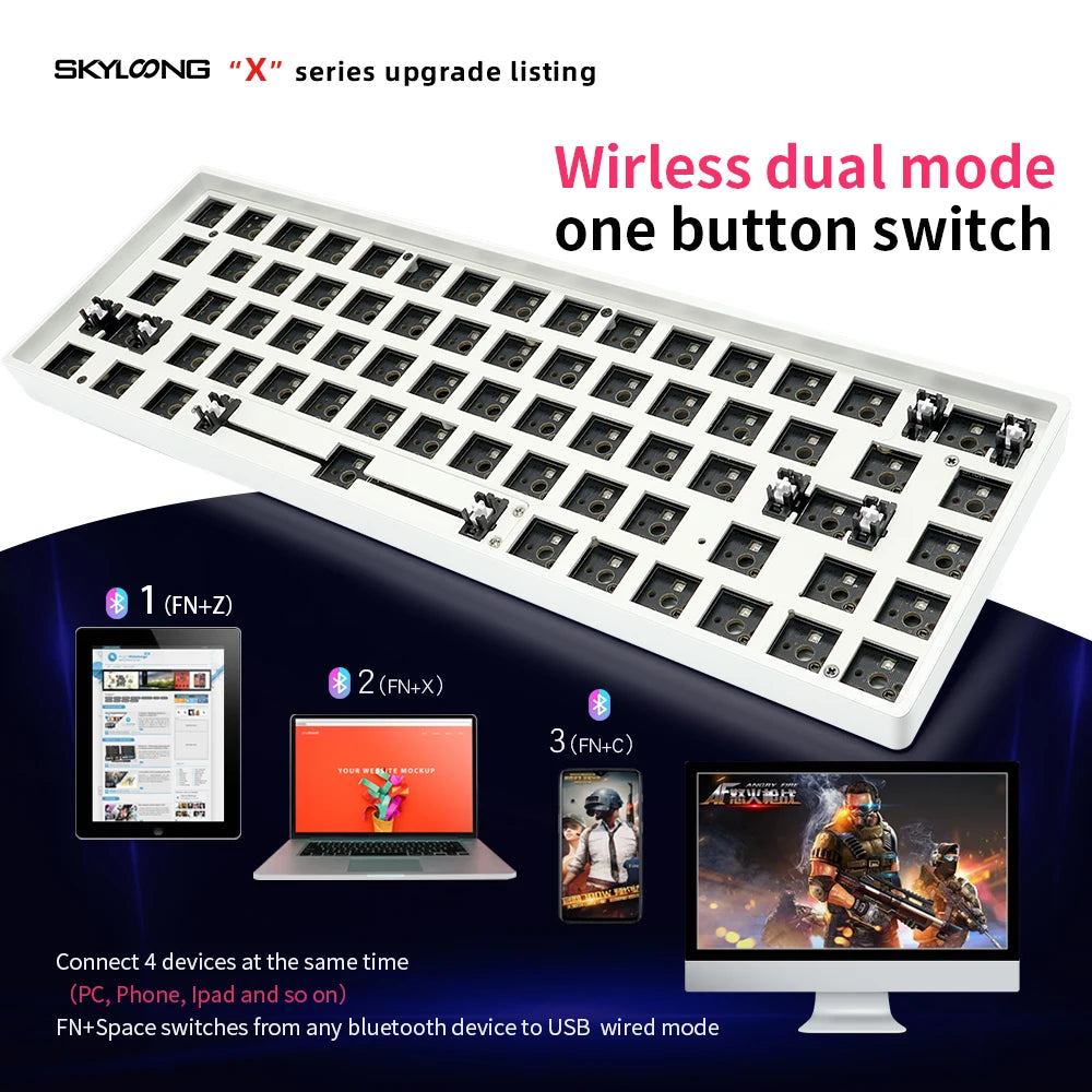 Dual Mode Customizable Mechanical Keyboard Kit – GK68XS Bluetooth 5.0, Hot Swappable, RGB Backlit, USB-C, Wireless & Wired