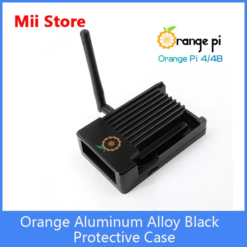 Orange Pi Aluminum Alloy Protective Case with Antenna & Thermal Adhesive - Compatible with OPI4/4B/4 LTS Boards