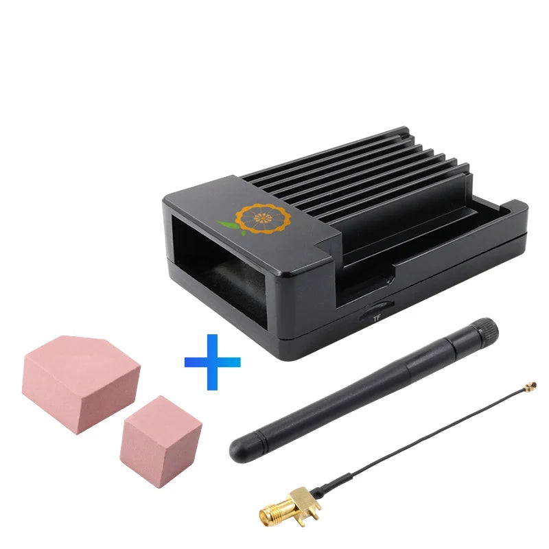 Orange Pi Aluminum Alloy Protective Case with Antenna & Thermal Adhesive - Compatible with OPI4/4B/4 LTS Boards