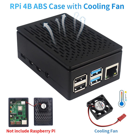 Raspberry Pi 4 Model B ABS Grid Cooling Case with Fan - Black Transparent Plastic Enclosure