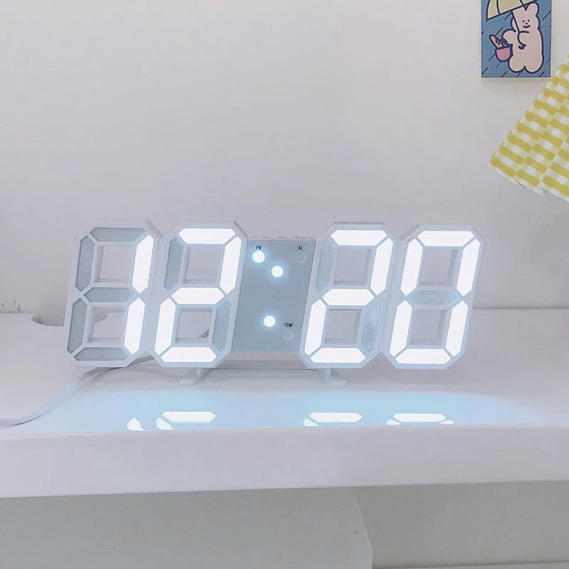 3D LED Digital Luminous Wall Clock with Multifunctional Display and Creative USB Design