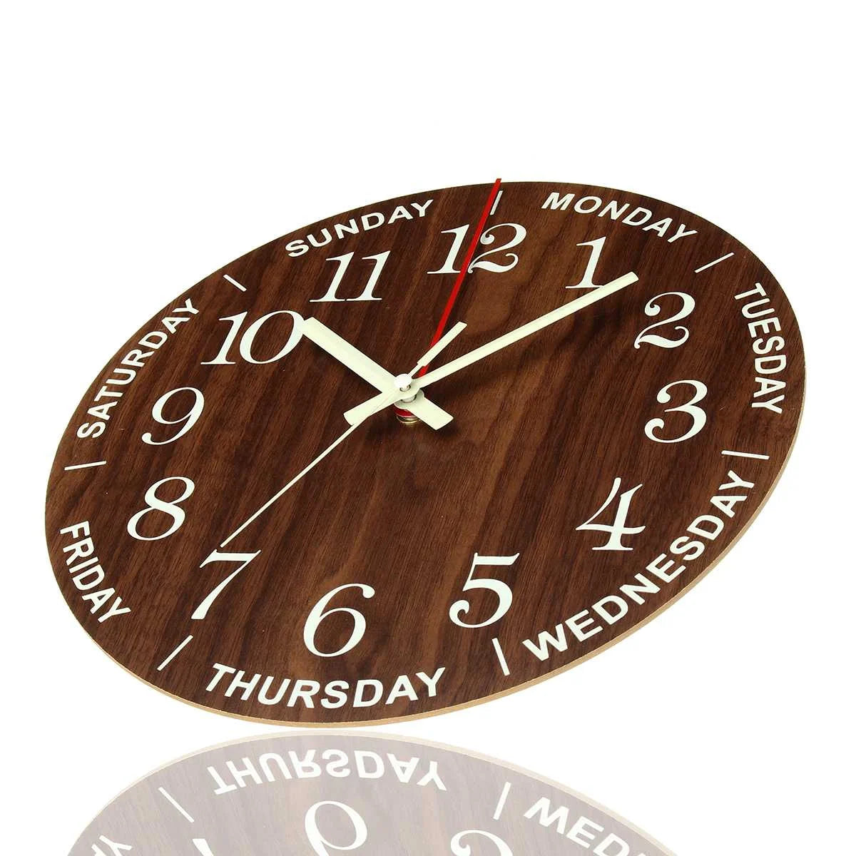 Nordic 12-Inch Luminous Silent Wall Clock - Modern Wooden Design with Night Light
