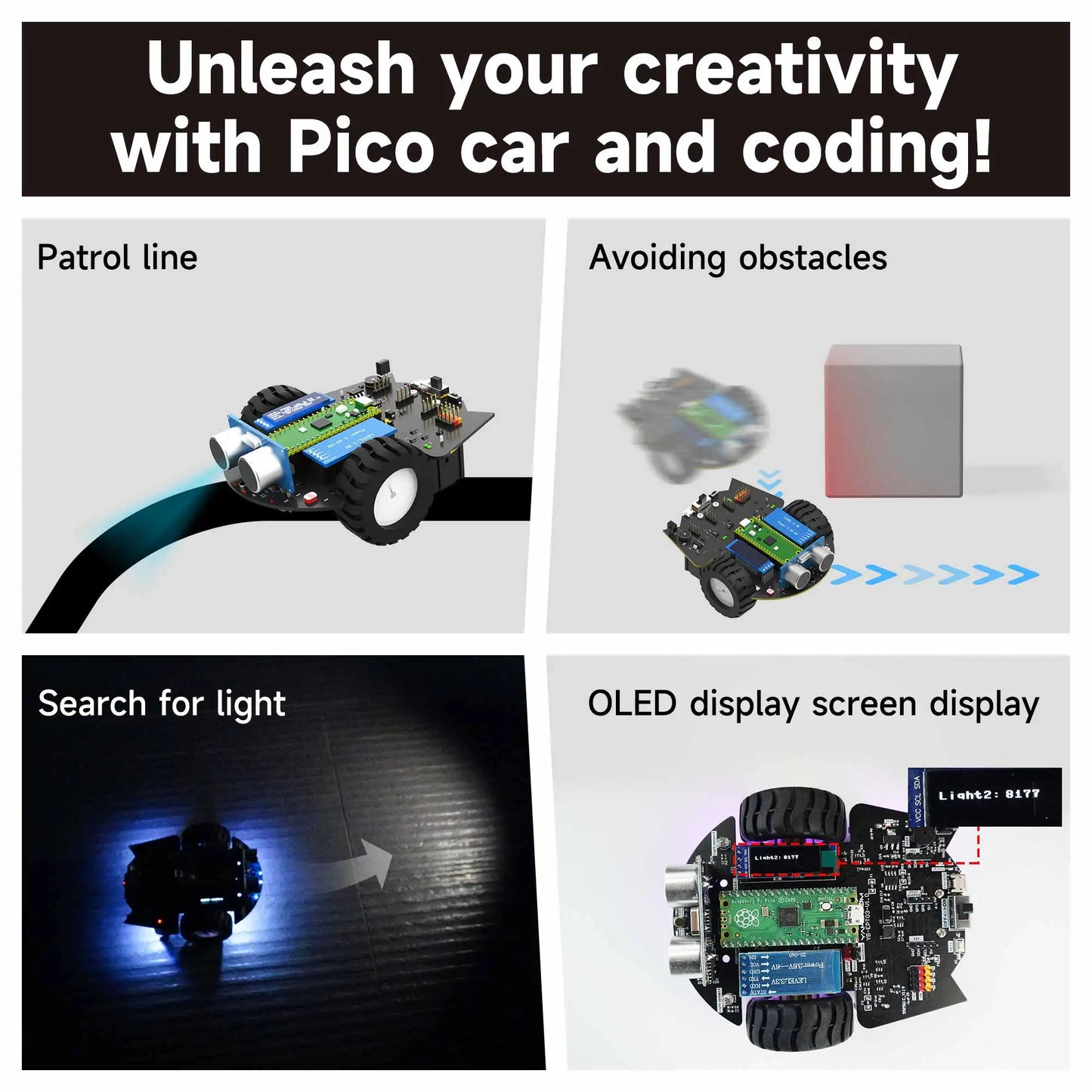 Raspberry Pi Pico Programmable Robot Car Kit - Supports MicroPython Programming for DIY Electronics and Student Projects