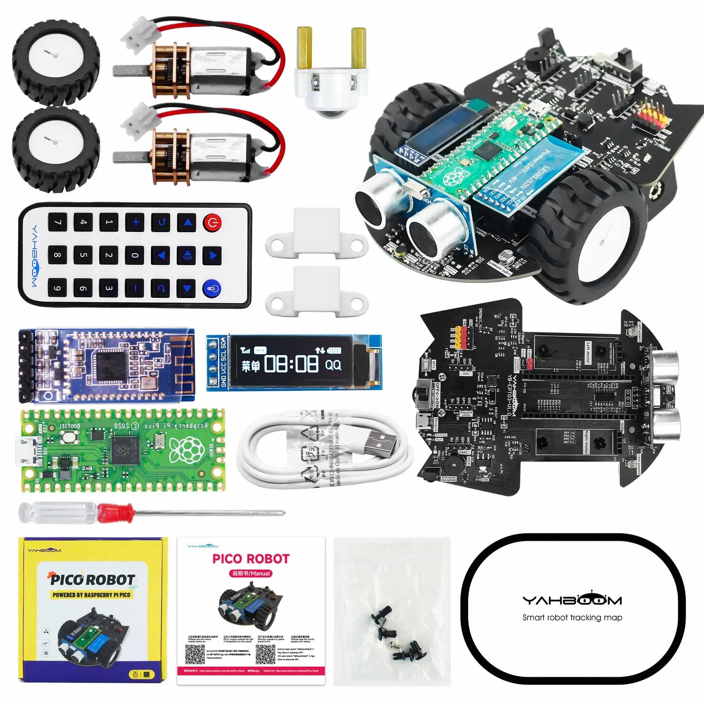 Raspberry Pi Pico Programmable Robot Car Kit - Supports MicroPython Programming for DIY Electronics and Student Projects