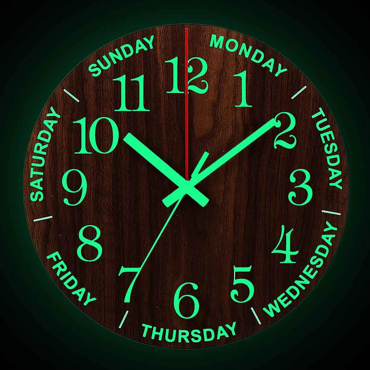 Nordic 12-Inch Luminous Silent Wall Clock - Modern Wooden Design with Night Light