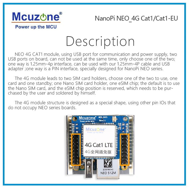 NanoPi NEO 4G Cat.1 LTE Module - Plug and Play, Drive-Free, Compatible with NEO / NEO Core / NEO Air, Supports Debian