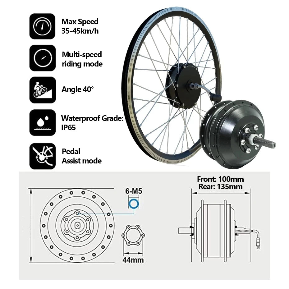 Brushless Hub Motor Wheel for Electric Bicycles - 26inch & 700C Front or Rear E-Bike Conversion Kit - DIY Electric Bike Parts