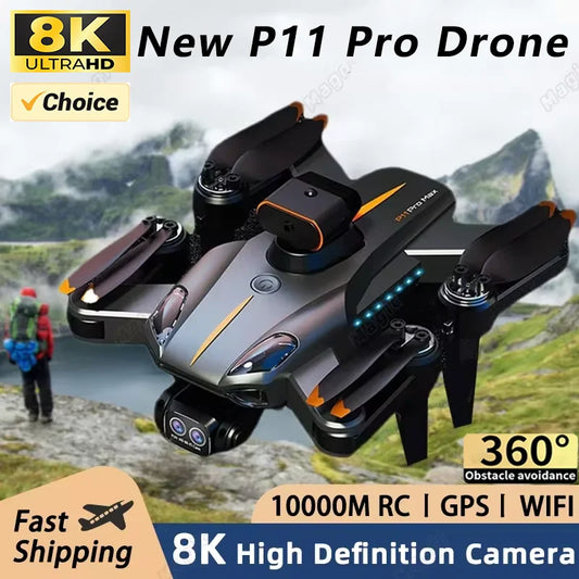 P11 Pro Max Drone 8K 5G GPS Professional Aerial Photography Drone with Dual Cameras, Obstacle Avoidance, and Brushless Motors