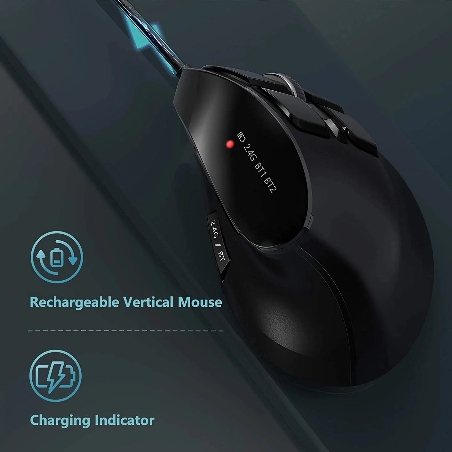 Seenda Ergonomic Vertical Wireless Mouse with Bluetooth 5.0, Rechargeable, Multi-Device Sync, and Adjustable DPI