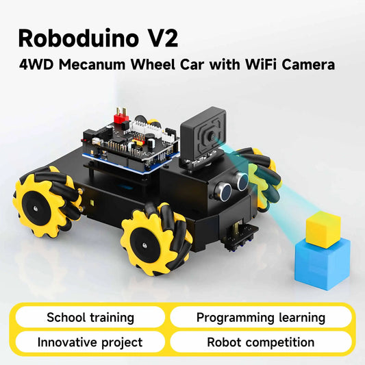 Yahboom Roboduino V2 4WD AI Robot Car Kit with Mecanum Wheels & ESP32 WiFi Camera for Arduino UNO – Ideal STEM Educational DIY Project