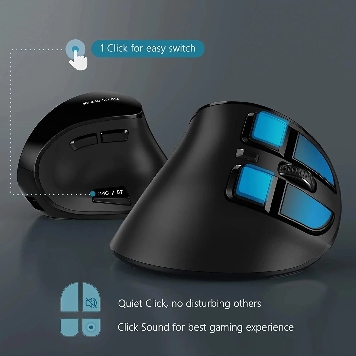 Seenda Ergonomic Vertical Wireless Mouse with Bluetooth 5.0, Rechargeable, Multi-Device Sync, and Adjustable DPI