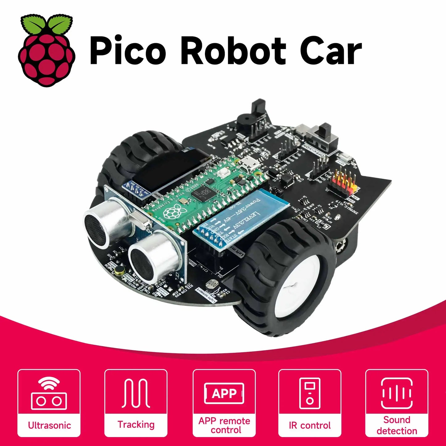 Raspberry Pi Pico Programmable Robot Car Kit - Supports MicroPython Programming for DIY Electronics and Student Projects