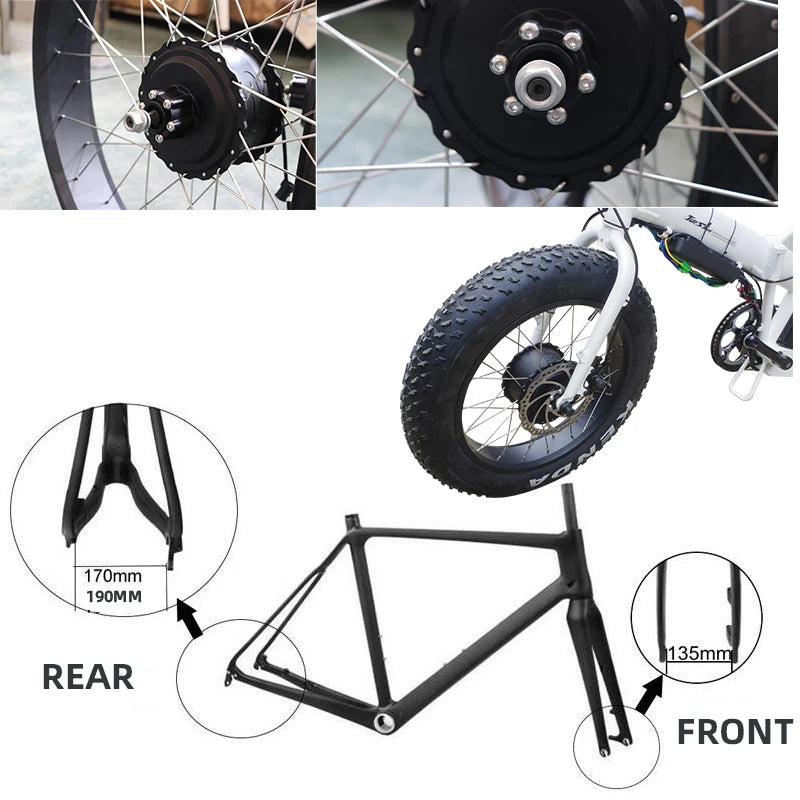 Electric Bike Conversion Kit with 20Ah/24Ah Battery, Rear Hub Motor, and 4.0-inch Tire for 20” or 26” Snow Fat Bikes