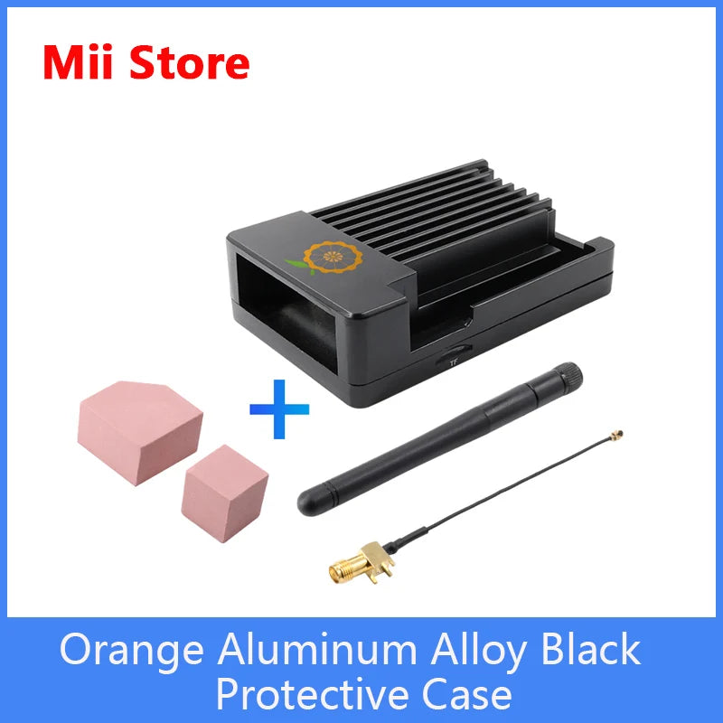 Orange Pi Aluminum Alloy Protective Case with Antenna & Thermal Adhesive - Compatible with OPI4/4B/4 LTS Boards