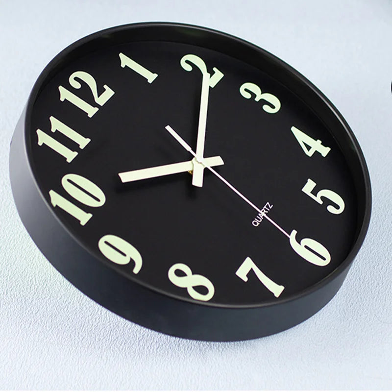 12-Inch Luminous Silent Wall Clock – Glow in the Dark, Non-Ticking, Battery Operated for Bedroom Night Light
