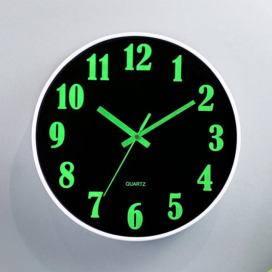 12-Inch Luminous Silent Wall Clock – Glow in the Dark, Non-Ticking, Battery Operated for Bedroom Night Light