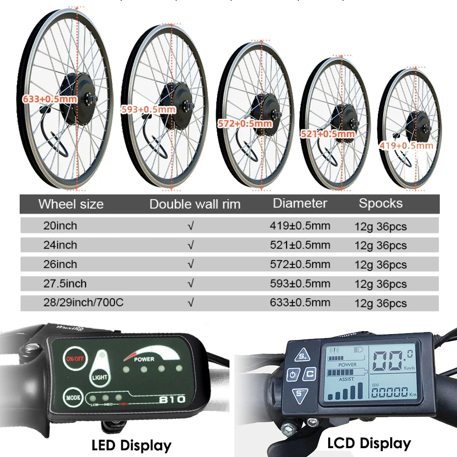 Electric Bike Conversion Kit 36V 250W-500W Hub Motor with 12Ah/15Ah Samsung Lithium Battery