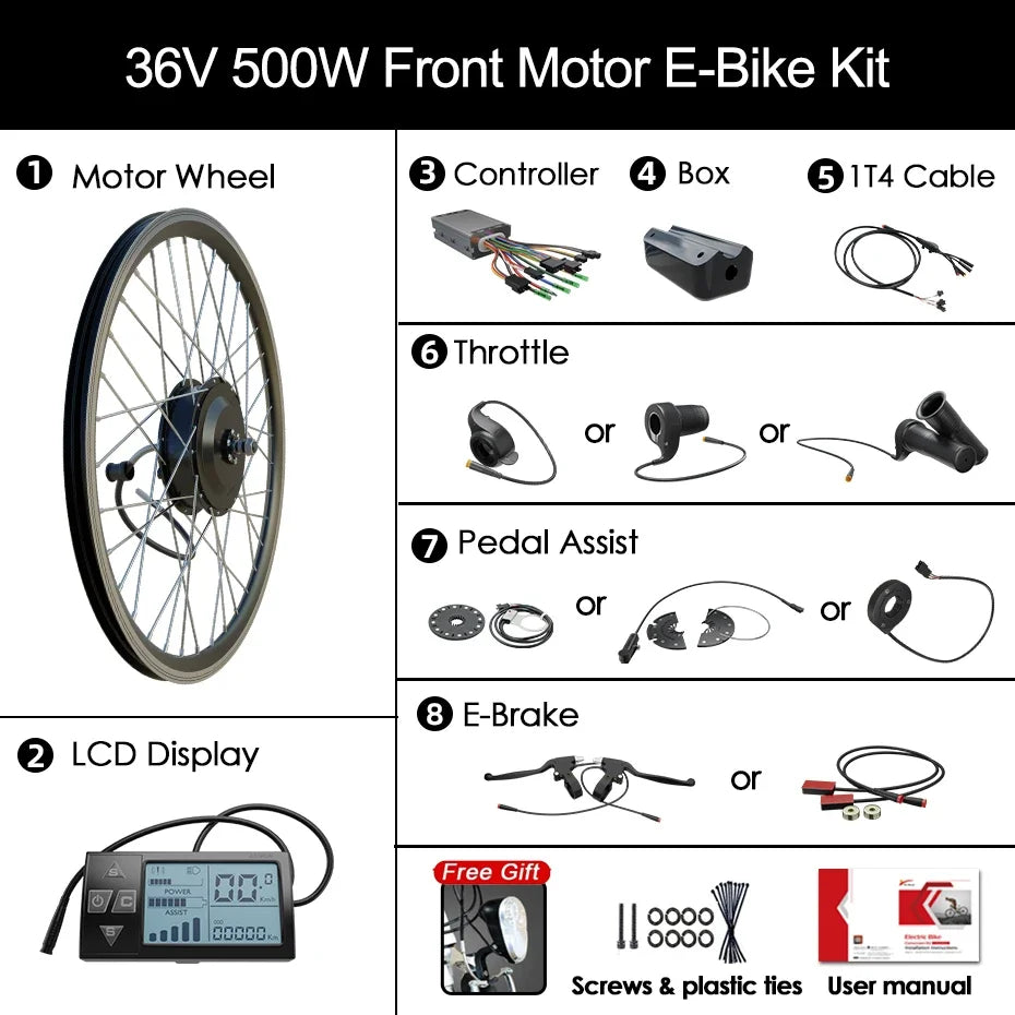 Electric Bike Conversion Kit 36V 250W-500W Hub Motor with 12Ah/15Ah Samsung Lithium Battery