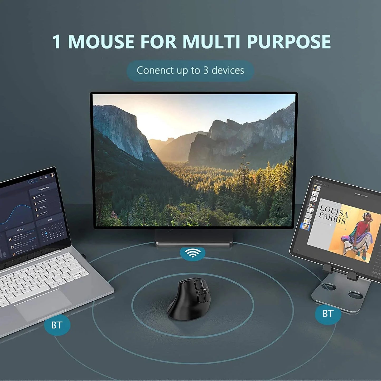 Seenda Ergonomic Vertical Wireless Mouse with Bluetooth 5.0, Rechargeable, Multi-Device Sync, and Adjustable DPI