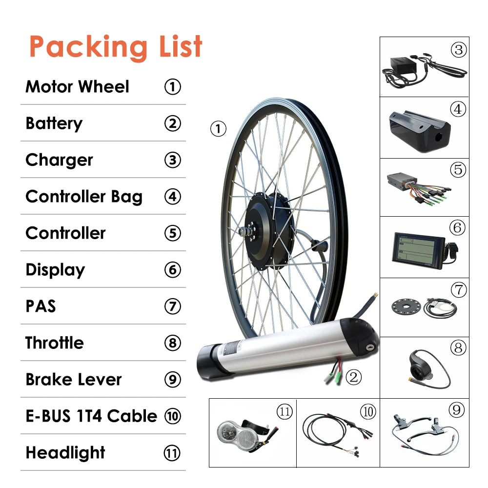 Electric Bike Conversion Kit 36V 250W-500W Hub Motor with 12Ah/15Ah Samsung Lithium Battery