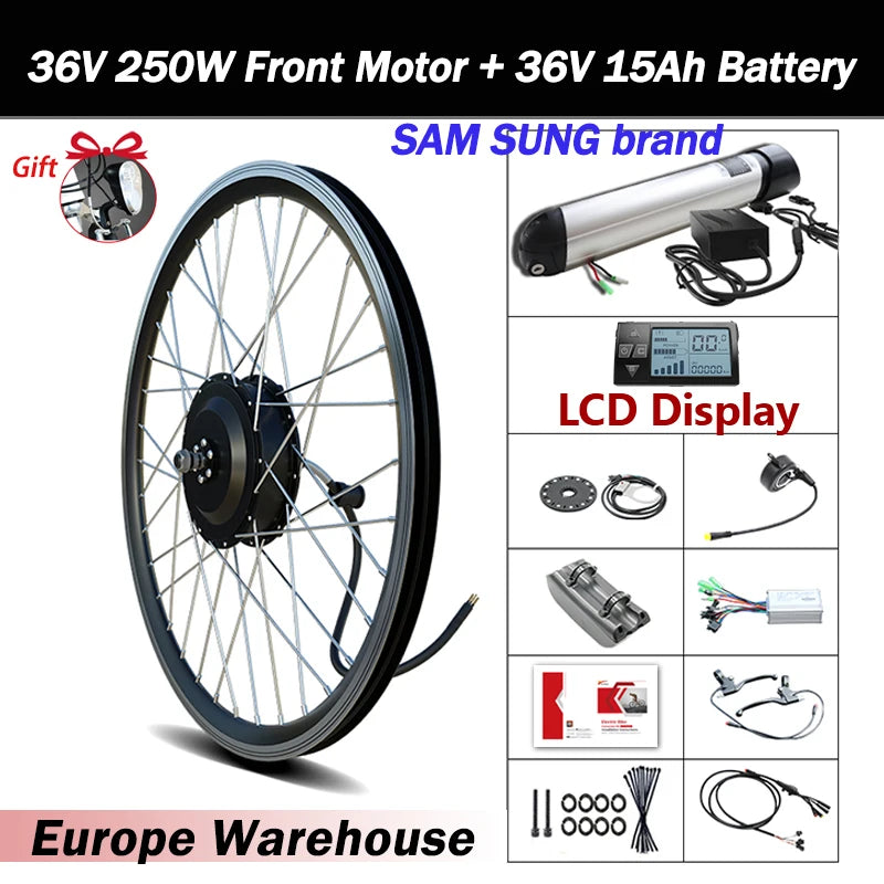 Electric Bike Conversion Kit 36V 250W-500W Hub Motor with 12Ah/15Ah Samsung Lithium Battery