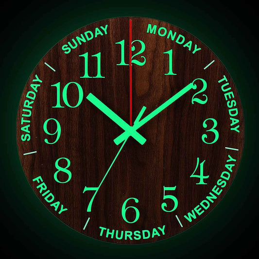 Nordic 12-Inch Luminous Silent Wall Clock - Modern Wooden Design with Night Light