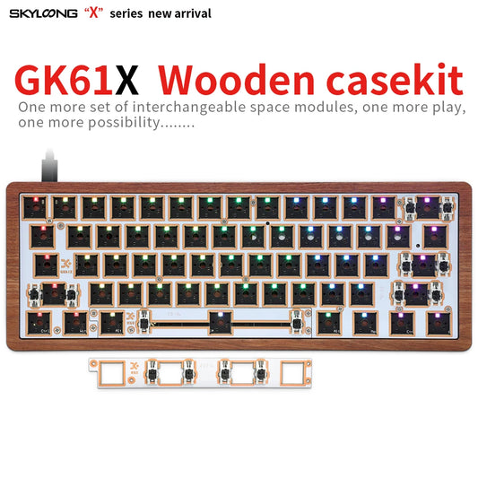 SKYLOONG GK61 GK61X 60% Mechanical Wooden Keyboard Kit Hotswap Keyboard GK61 Upgrade Version  Keyboard Compatible MX Switches