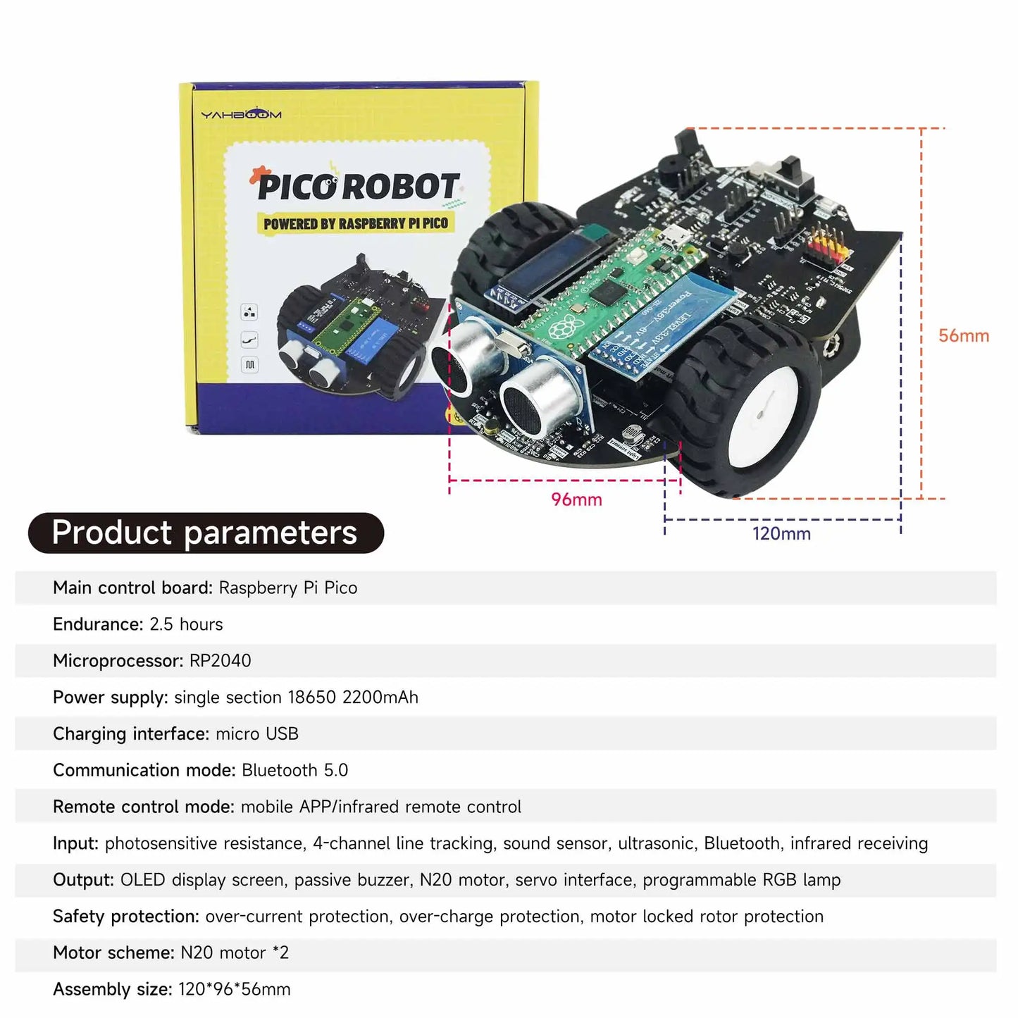 Raspberry Pi Pico Programmable Robot Car Kit - Supports MicroPython Programming for DIY Electronics and Student Projects