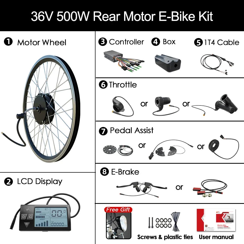 Electric Bike Conversion Kit 36V 250W-500W Hub Motor with 12Ah/15Ah Samsung Lithium Battery