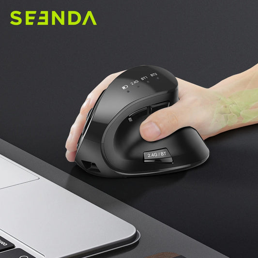 Seenda Ergonomic Vertical Wireless Mouse with Bluetooth 5.0, Rechargeable, Multi-Device Sync, and Adjustable DPI
