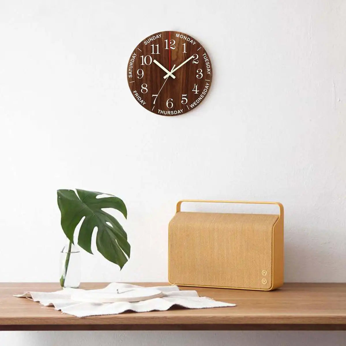 Nordic 12-Inch Luminous Silent Wall Clock - Modern Wooden Design with Night Light
