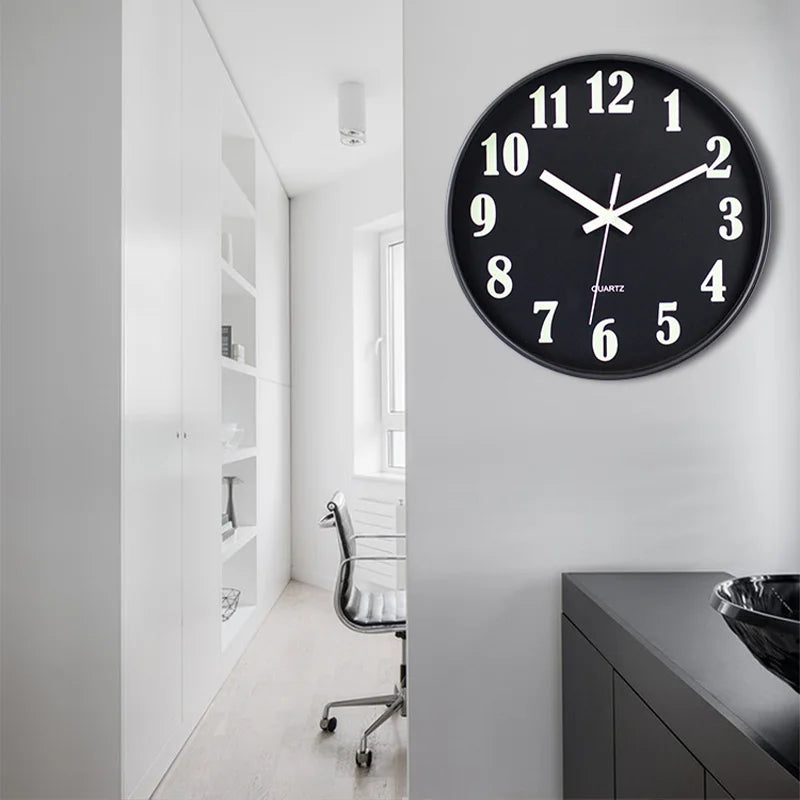 12-Inch Luminous Silent Wall Clock – Glow in the Dark, Non-Ticking, Battery Operated for Bedroom Night Light
