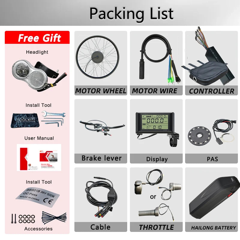 Electric Bike Conversion Kit with 20Ah/24Ah Battery, Rear Hub Motor, and 4.0-inch Tire for 20” or 26” Snow Fat Bikes